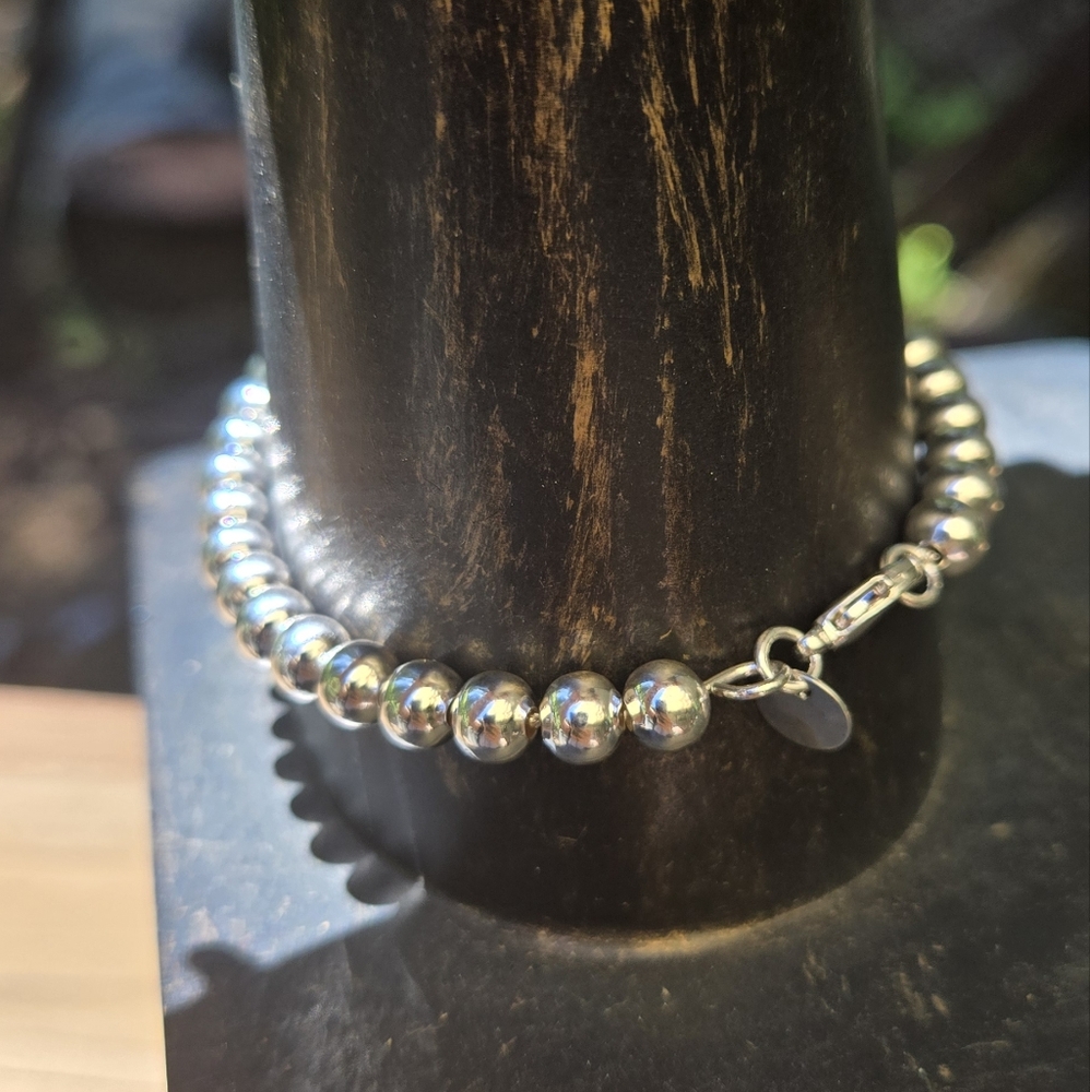 Sterling Silver 925 Ball Bracelet 8" - Picture 2 of 10